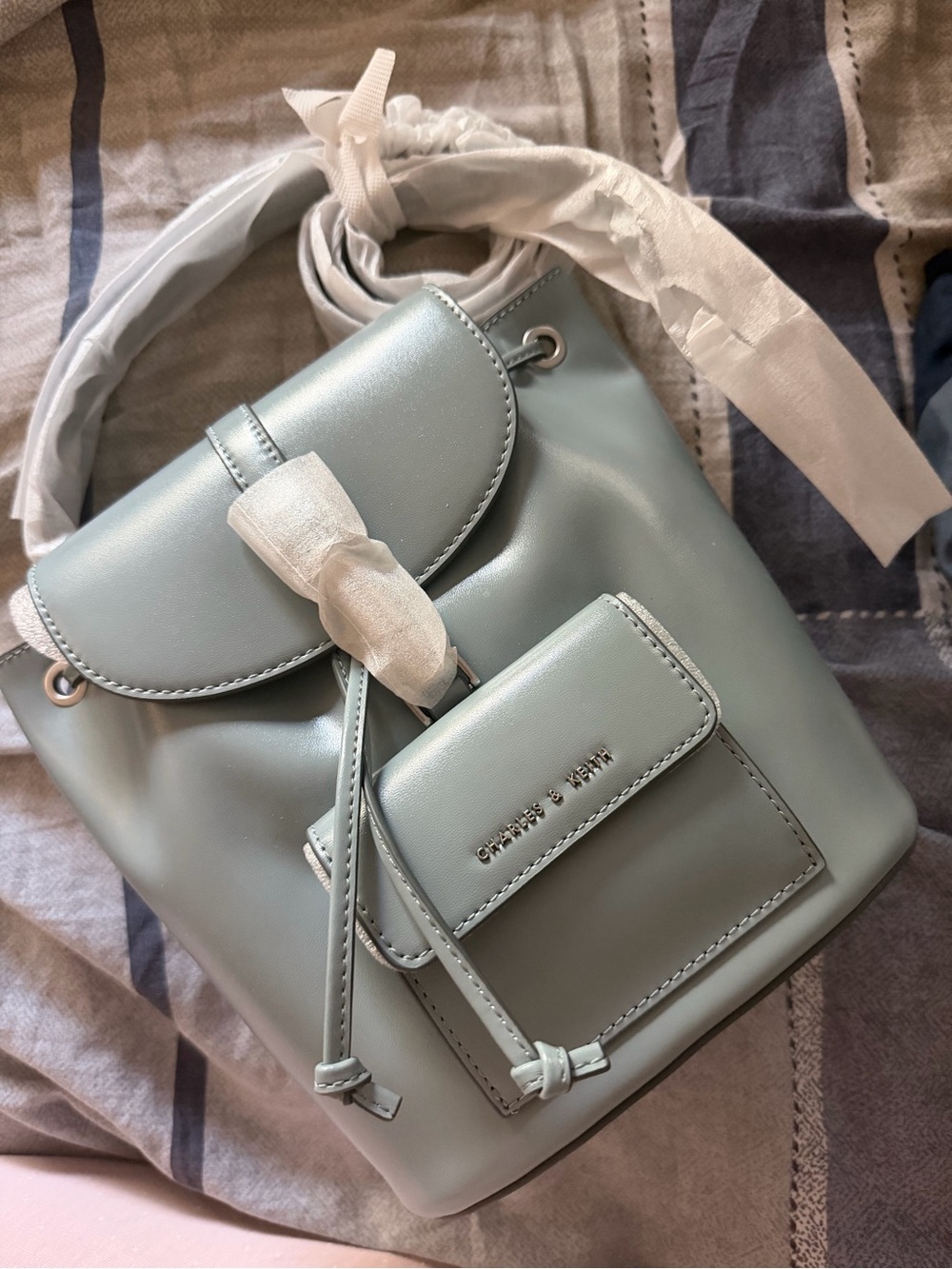 Charles & Keith Pastel Mint Mini Drawstring Backpack